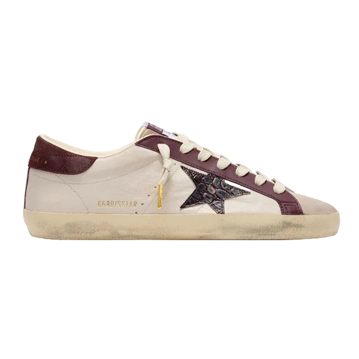 Golden Goose Super-Star Suede and Nappa Sneakers in Butter, Beige and Burgund with Cocco Printed Star