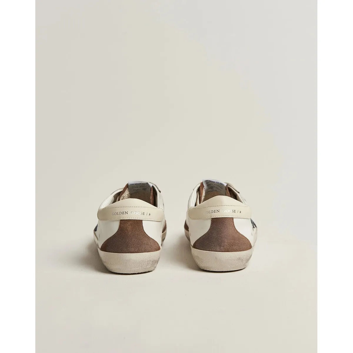 Golden Goose Super-Star Leather and Suede Sneakers in White, Brown and Denim Blue