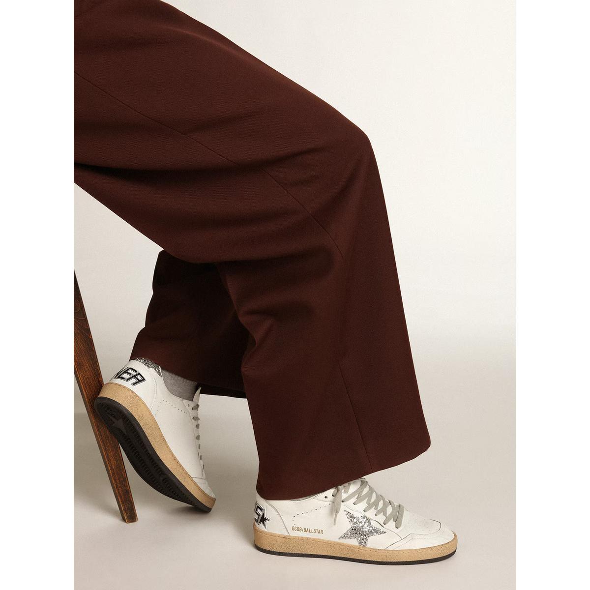 Golden Goose Ballstar Nappa Leather Sneakers in White and Silver with a Glitter Star