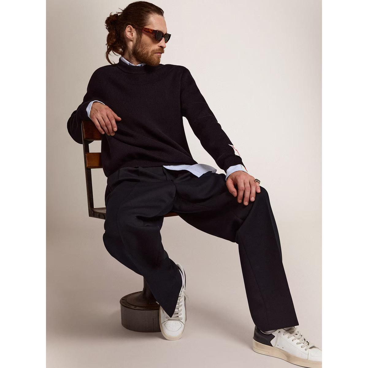 Golden Goose Stardan Leather and Suede Sneakers in Ice-Gray and Blue-Navy