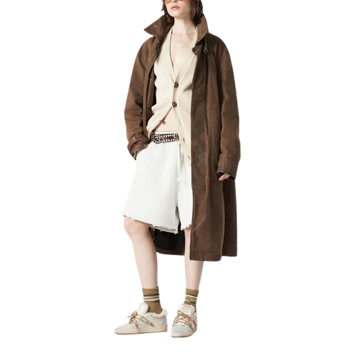 Golden Goose Ballstar Shimmer Suede Sneakers in Platinum and Beige with Sheaerling Heel