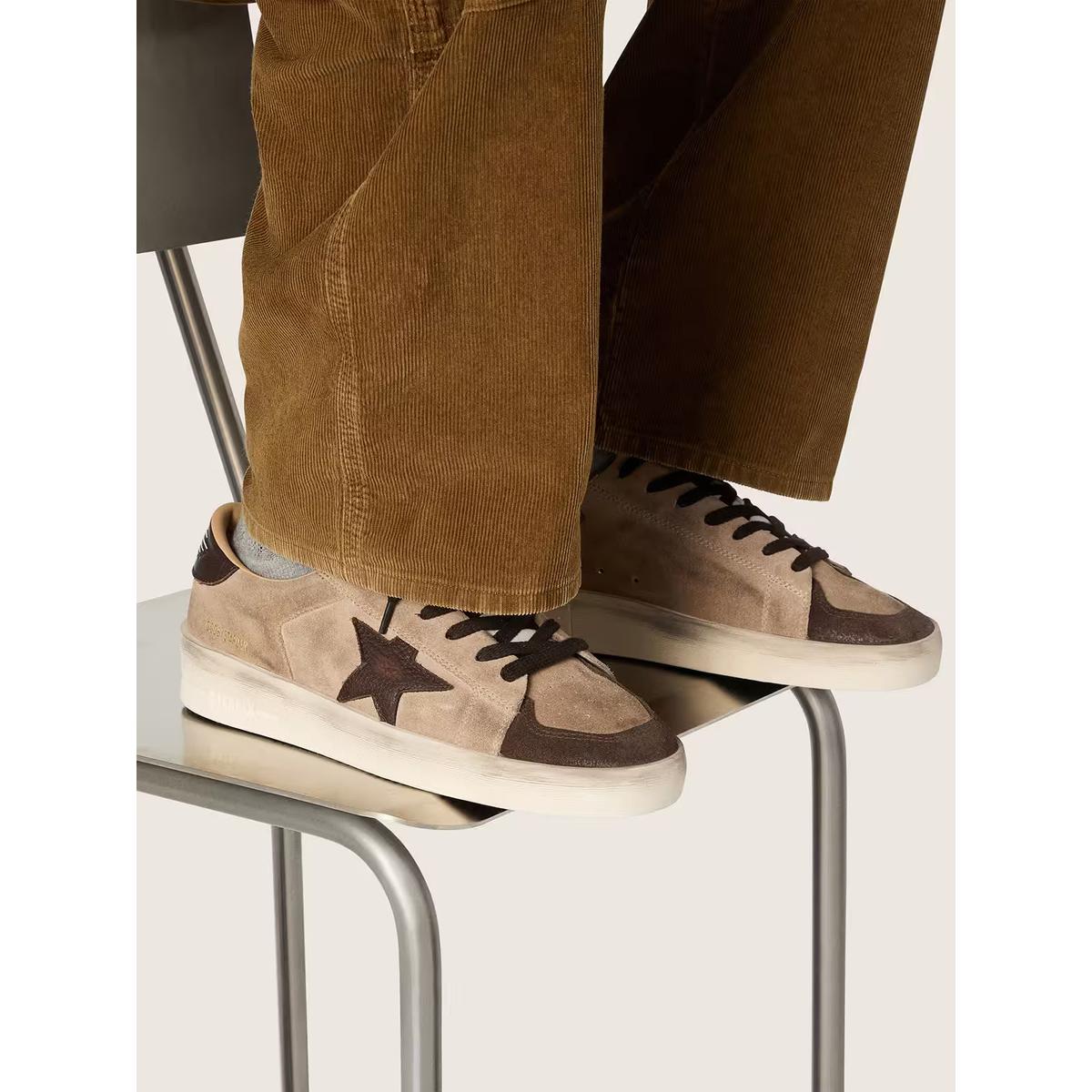 Golden Goose Stardan Suede, Nylon and Leather Sneakers in Beige, Brown and White with inserts