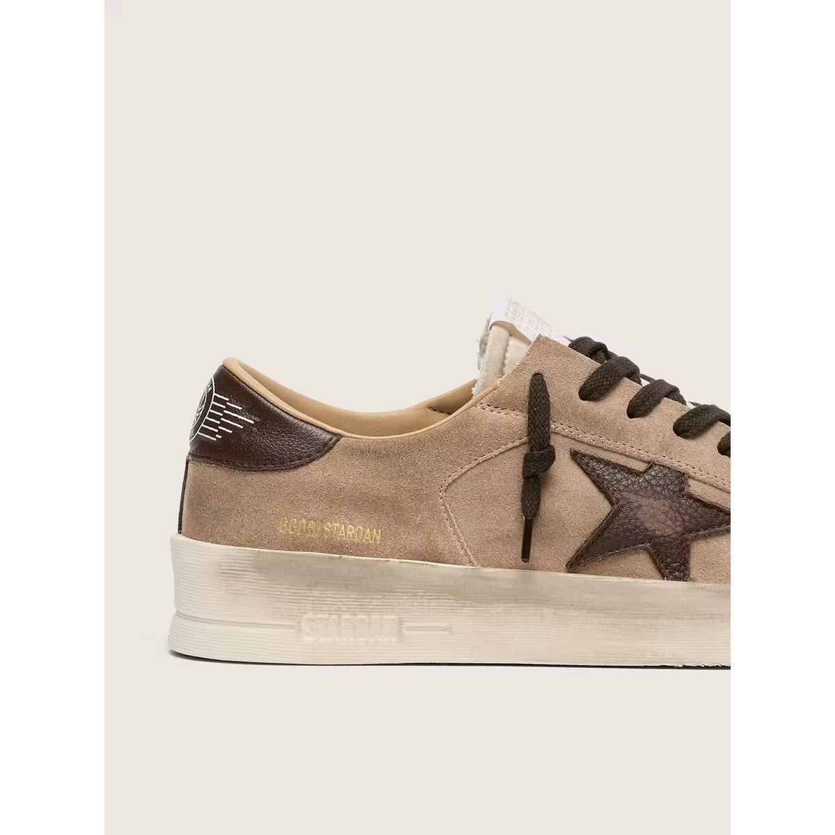 Golden Goose Stardan Suede, Nylon and Leather Sneakers in Beige, Brown and White with inserts