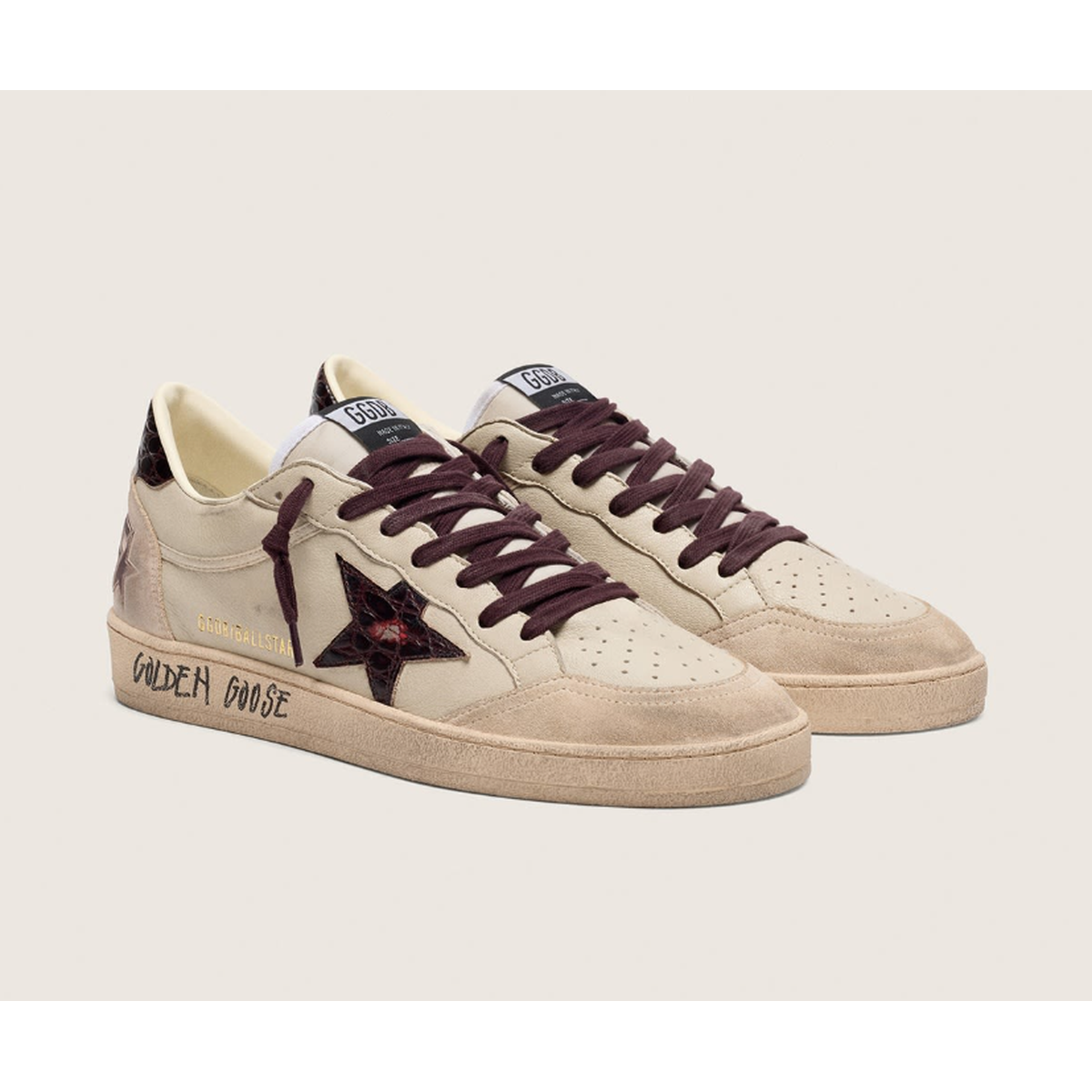 Golden Goose Ball Star Nappa, Suede, Nylon and Leather Sneakers in Cream, Grey, Beige and Bur