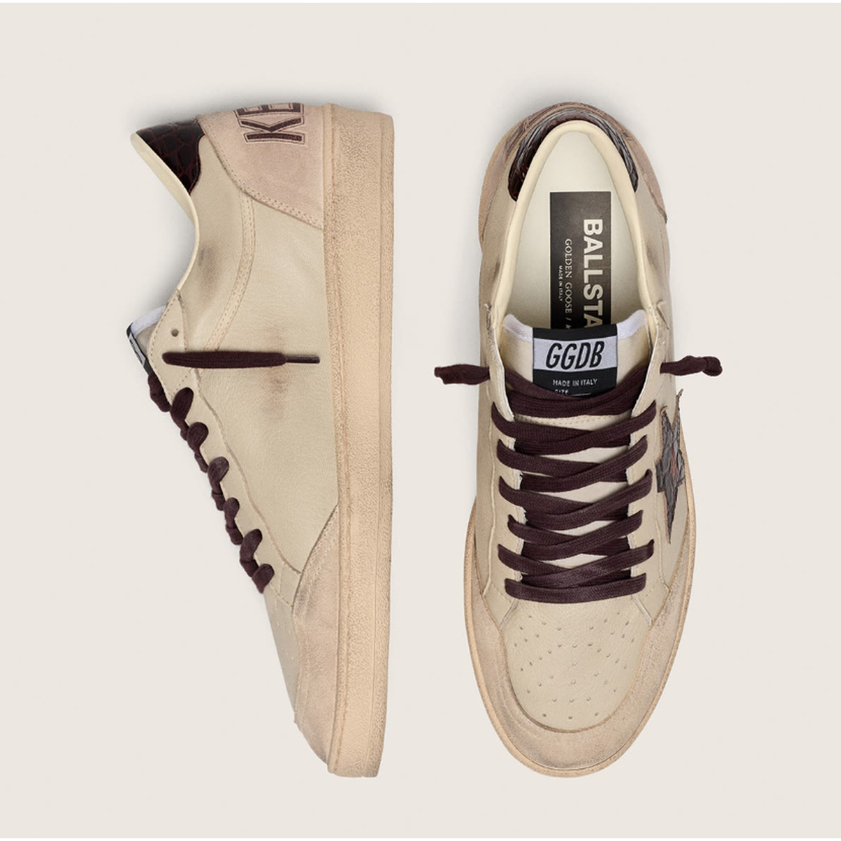 Golden Goose Ball Star Nappa, Suede, Nylon and Leather Sneakers in Cream, Grey, Beige and Bur