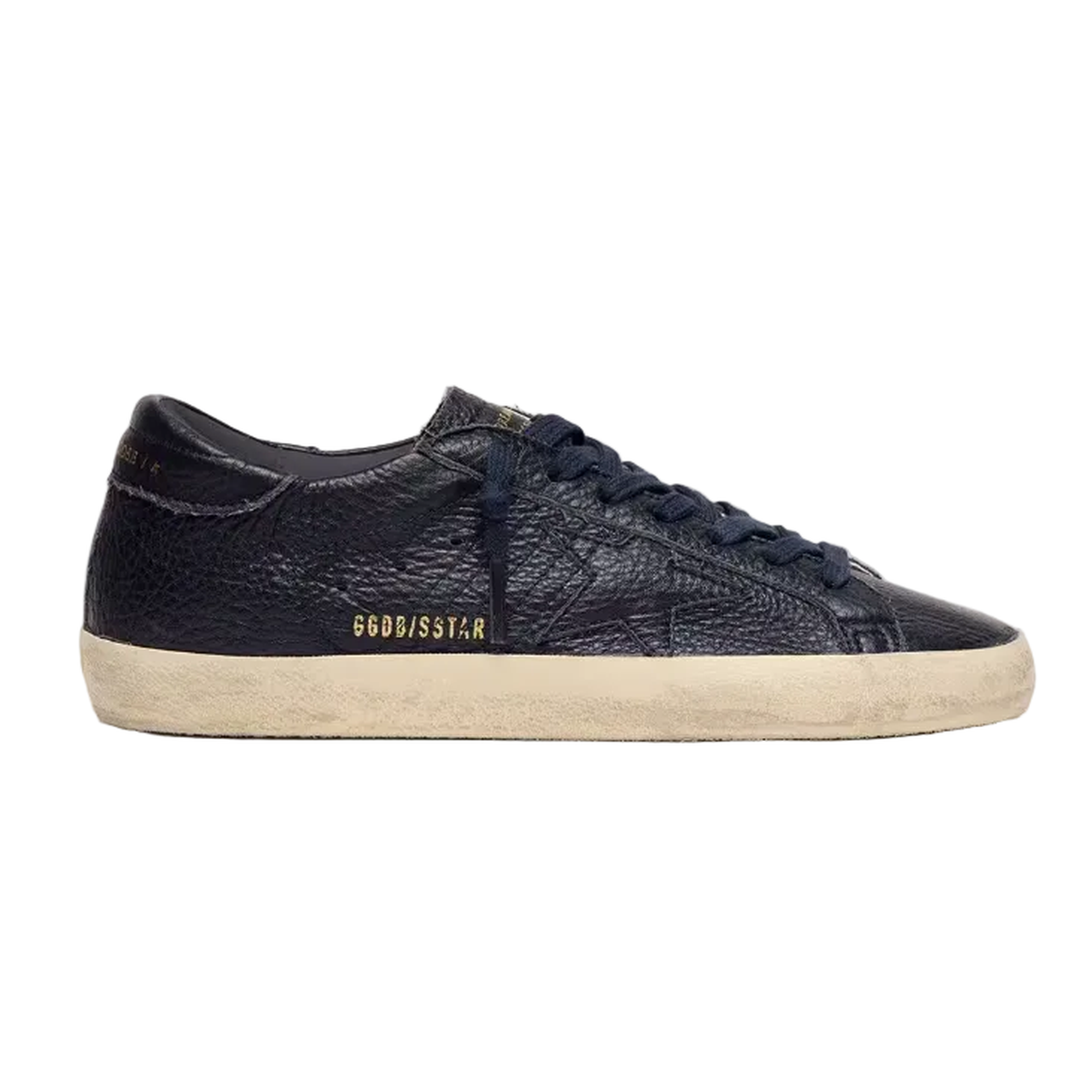 Golden Goose Super-Star Leather Sneakers in Navy-Blue with Tone-on-Tone Leather Star