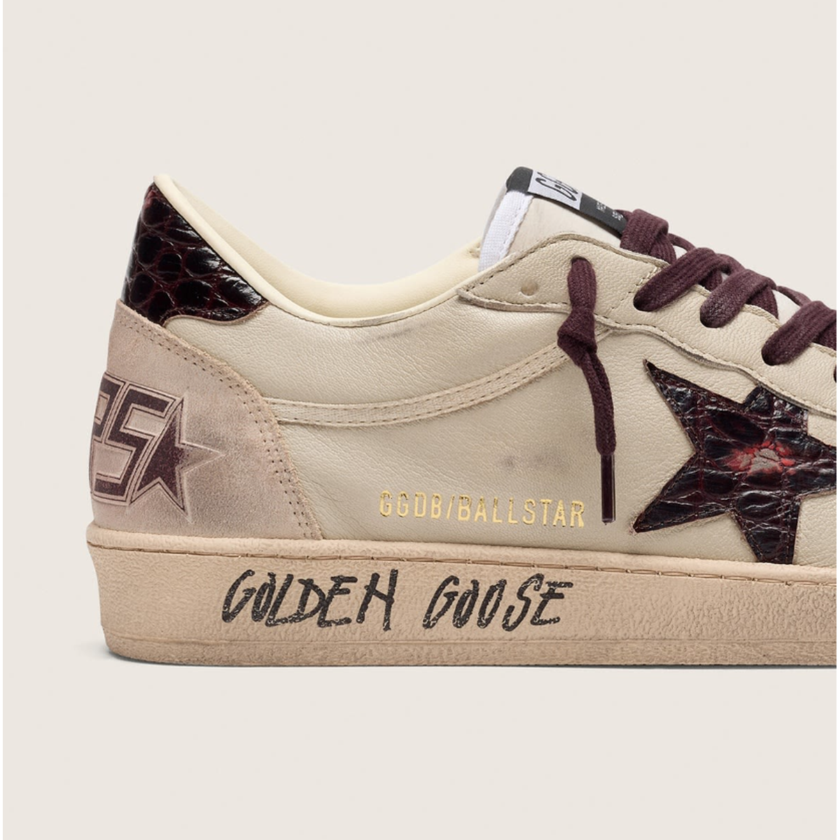 Golden Goose Ball Star Nappa, Suede, Nylon and Leather Sneakers in Cream, Grey, Beige and Bur