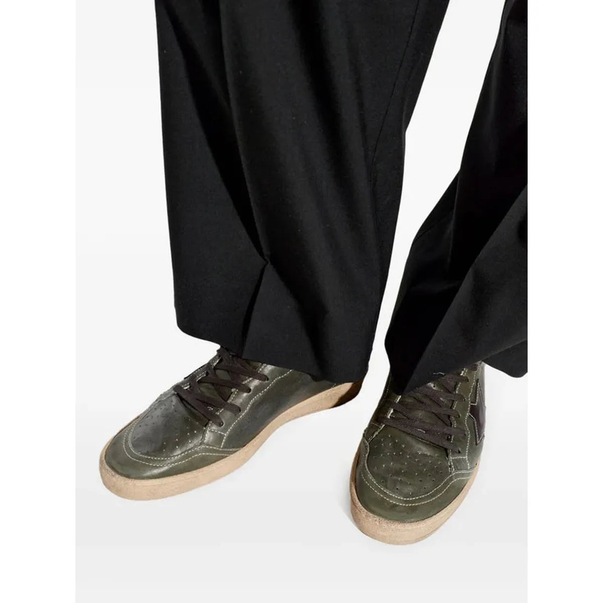 Golden Goose Ballstar Suede and Leather in Dark Olive Green Sneakers