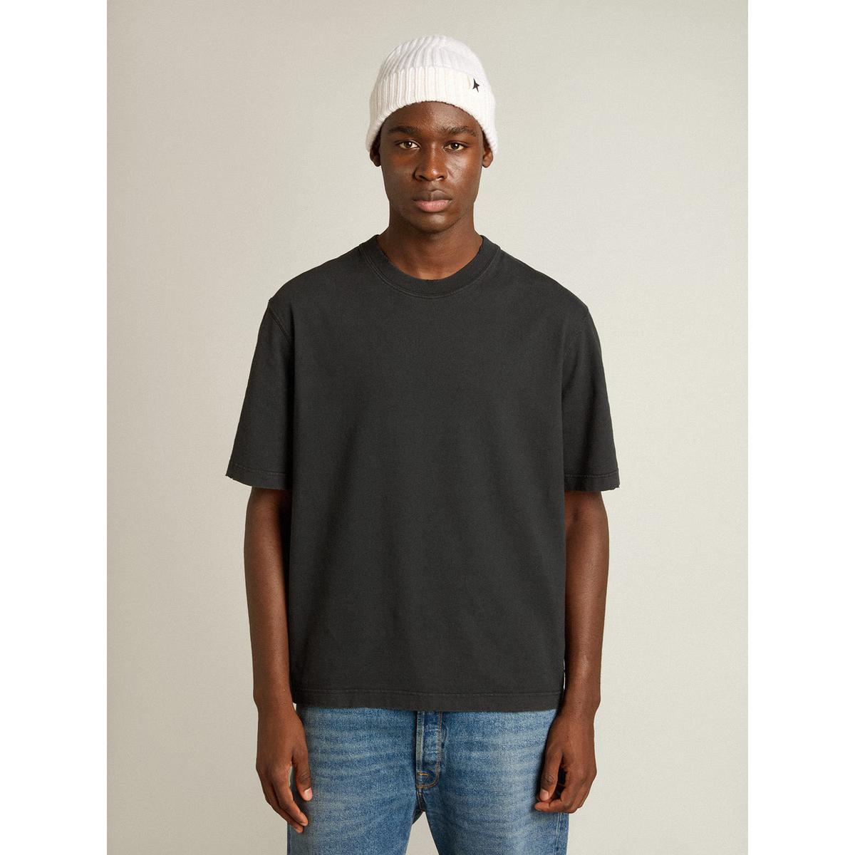 Golden Goose Cotton Jersey T-shirt with Logo Patch in Washed Black