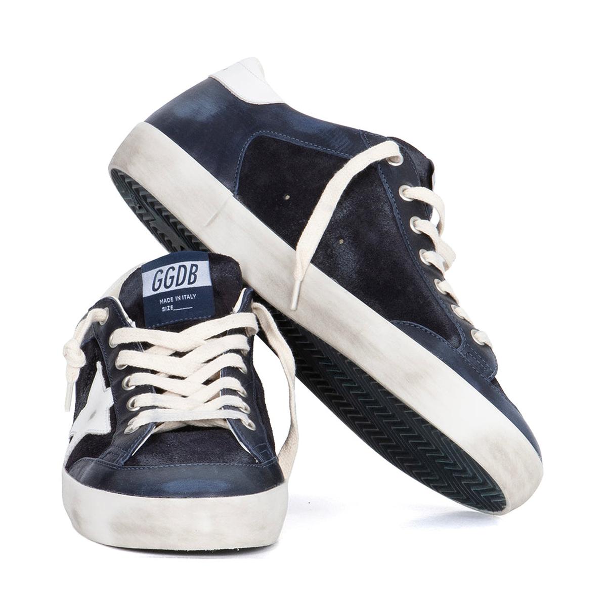 Golden Goose Super-Star Suede, Nappa and Leather Sneakers in Dark Blue and White