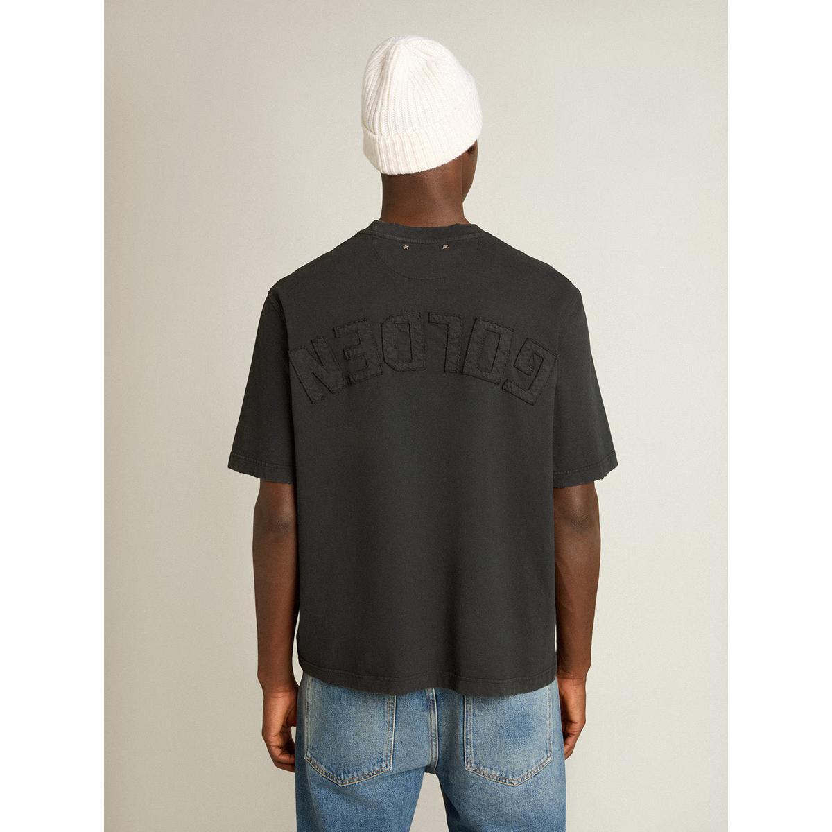 Golden Goose Cotton Jersey T-shirt with Logo Patch in Washed Black