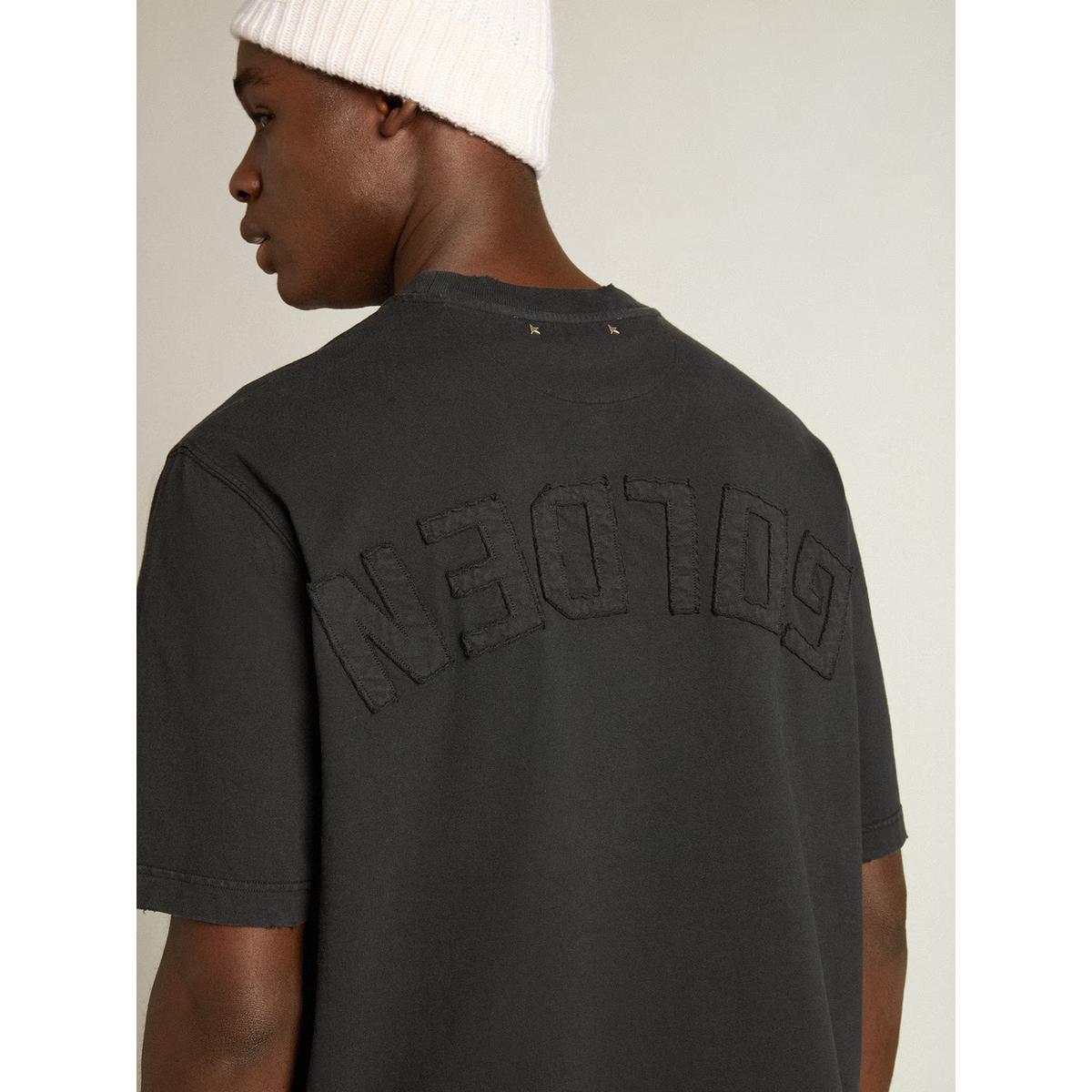 Golden Goose Cotton Jersey T-shirt with Logo Patch in Washed Black
