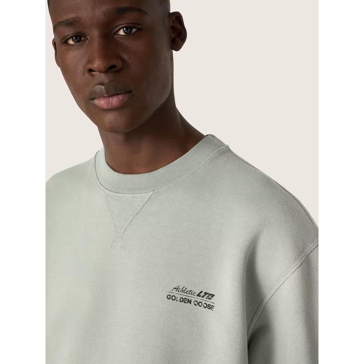 Golden Goose Short-Sleeve Cotton Sweatshirt in Green with Embroidery