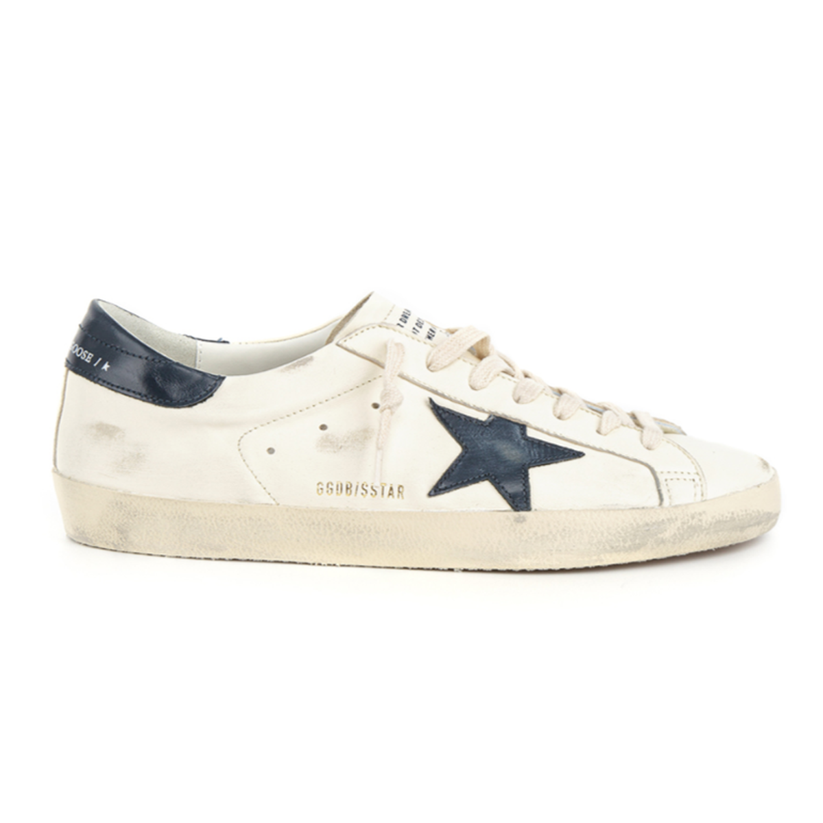 Golden Goose Super-Star Leather Sneakers in Beige and Night Blue