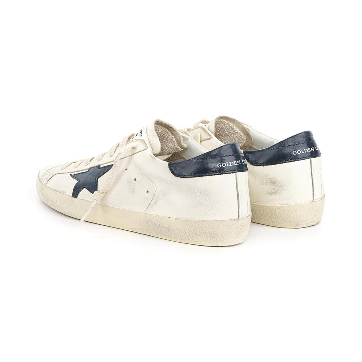 Golden Goose Super-Star Leather Sneakers in Beige and Night Blue