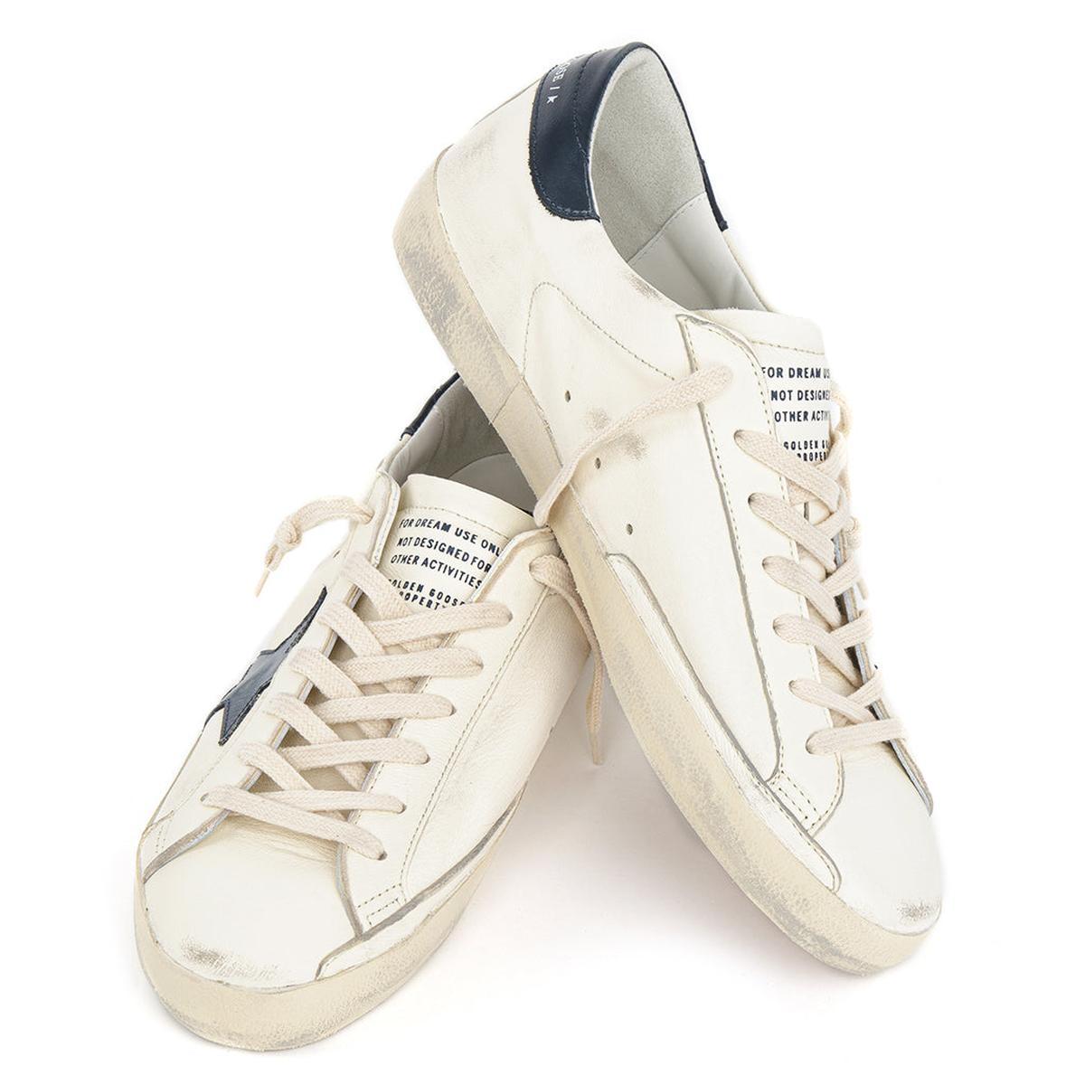 Golden Goose Super-Star Leather Sneakers in Beige and Night Blue