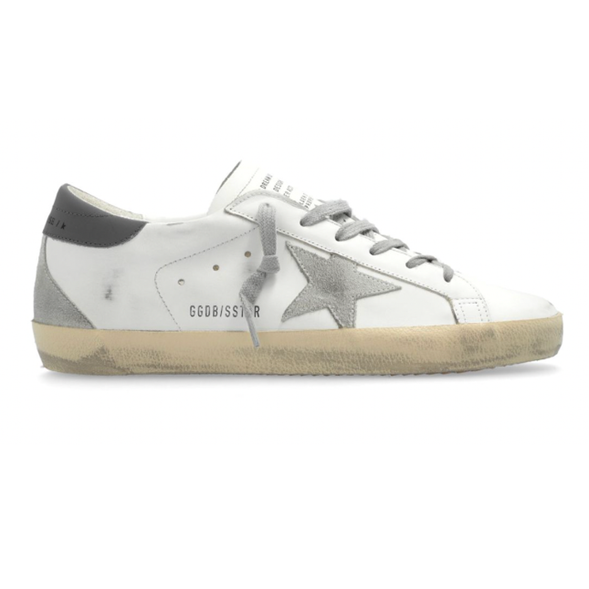 Golden Goose Super-Star Leather Sneakers in White, Ice amd Dark Gray with a Suede Star