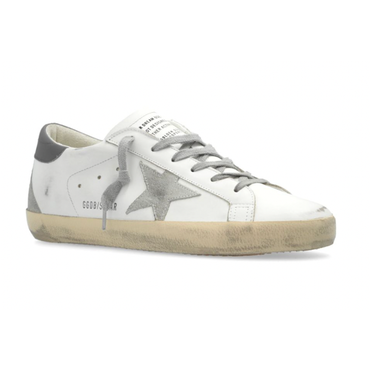 Golden Goose Super-Star Leather Sneakers in White, Ice amd Dark Gray with a Suede Star