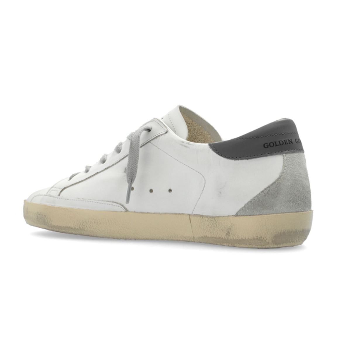 Golden Goose Super-Star Leather Sneakers in White, Ice amd Dark Gray with a Suede Star
