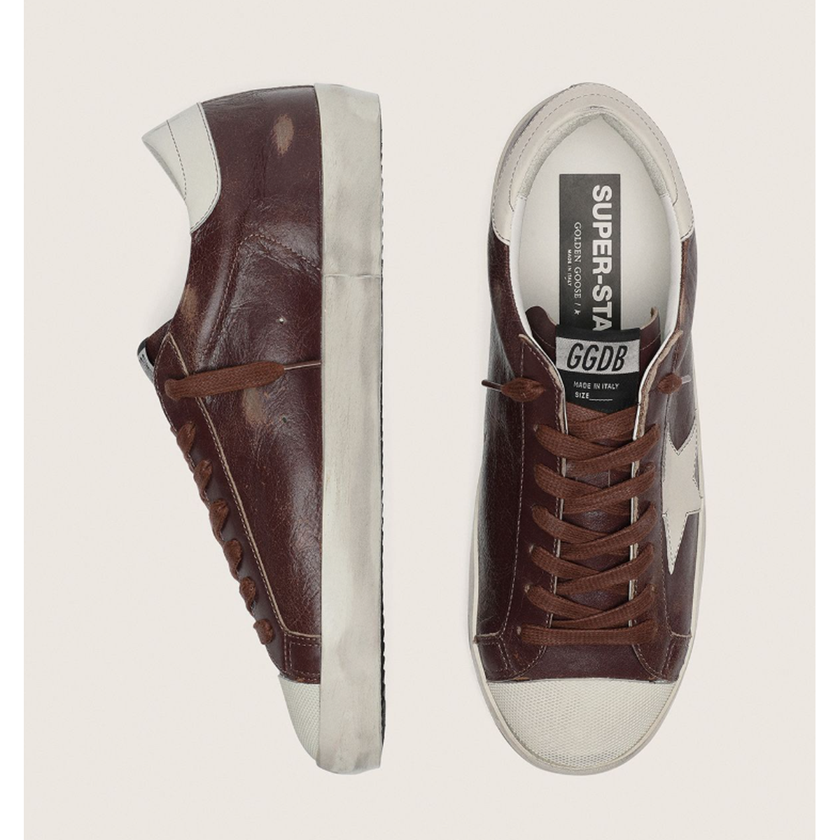 Golden Goose Super-Star Leather and Rubber Sneakers in Dark Red and Buttercream