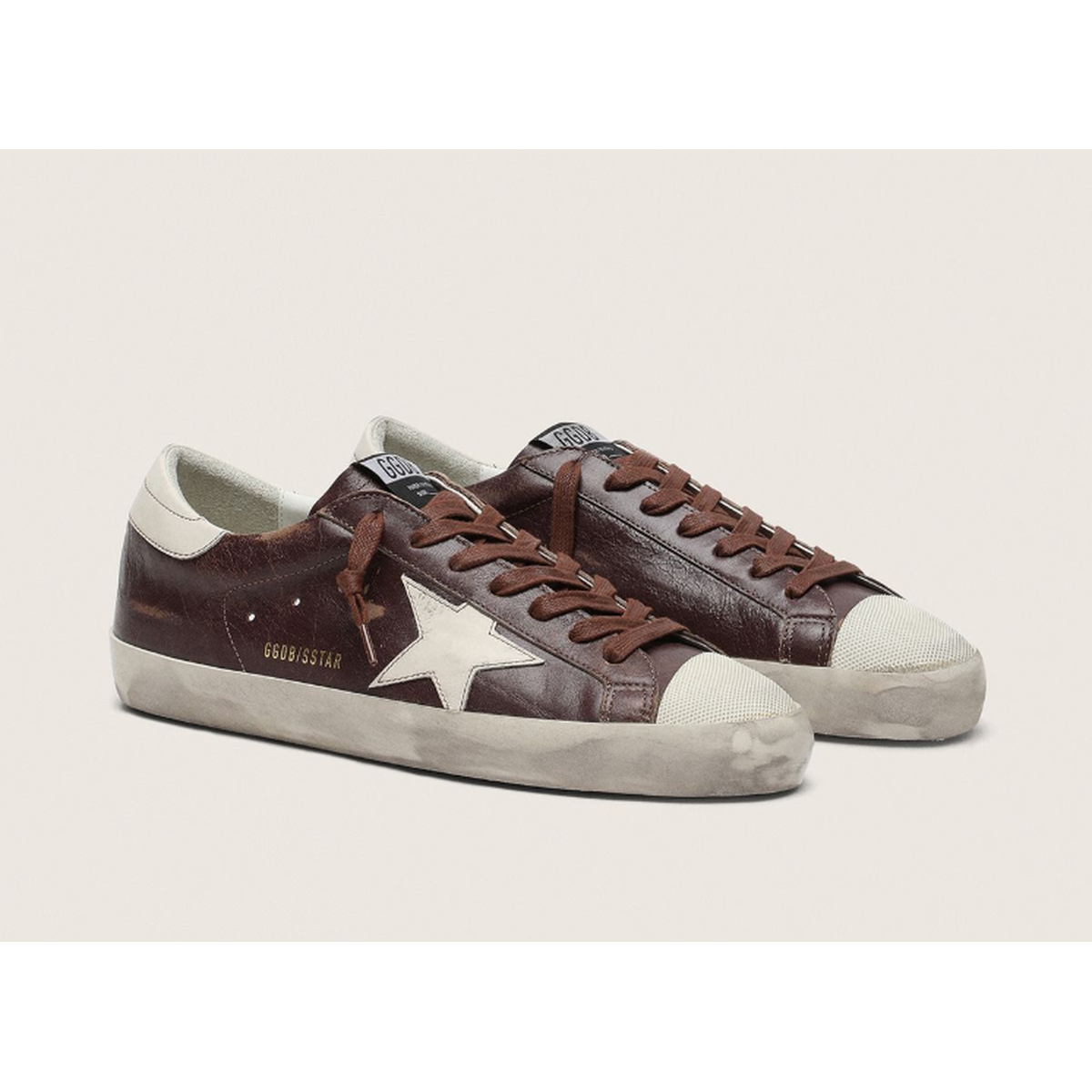 Golden Goose Super-Star Leather and Rubber Sneakers in Dark Red and Buttercream