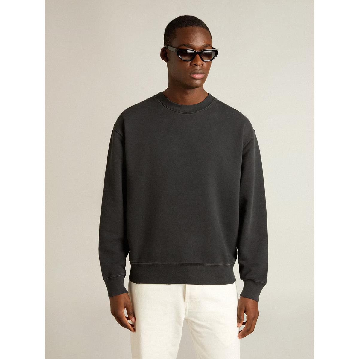 Golden Goose Cotton Jersey Sweatshirt with reverse Logo in Washed Black