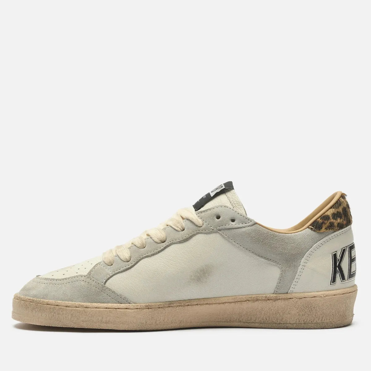 Golden Goose Ballstar Leather and Suede Sneakers in Black, White and Grey with Leopard Print