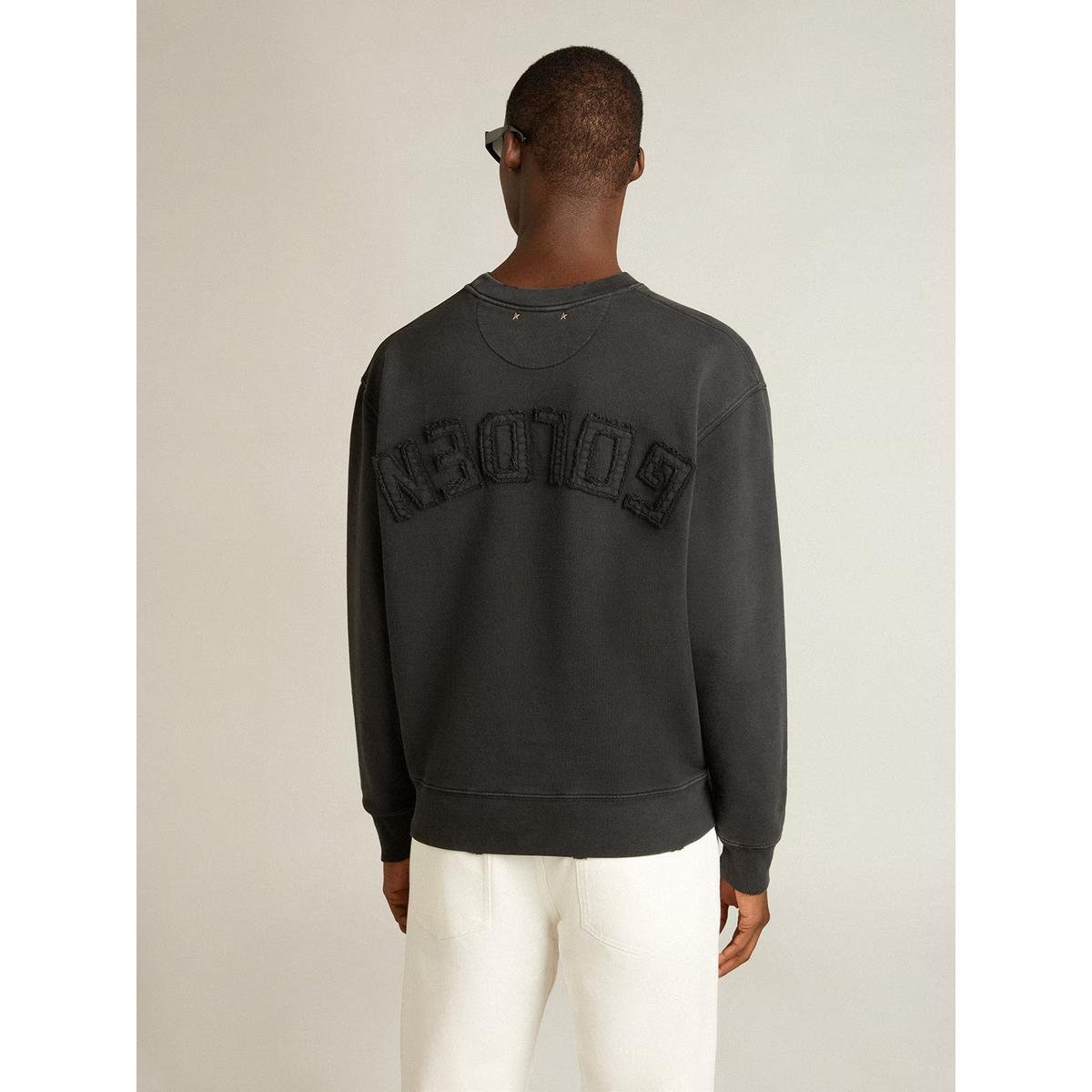 Golden Goose Cotton Jersey Sweatshirt with reverse Logo in Washed Black