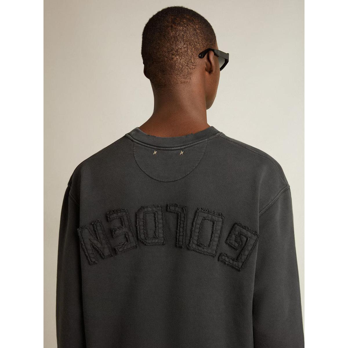 Golden Goose Cotton Jersey Sweatshirt with reverse Logo in Washed Black