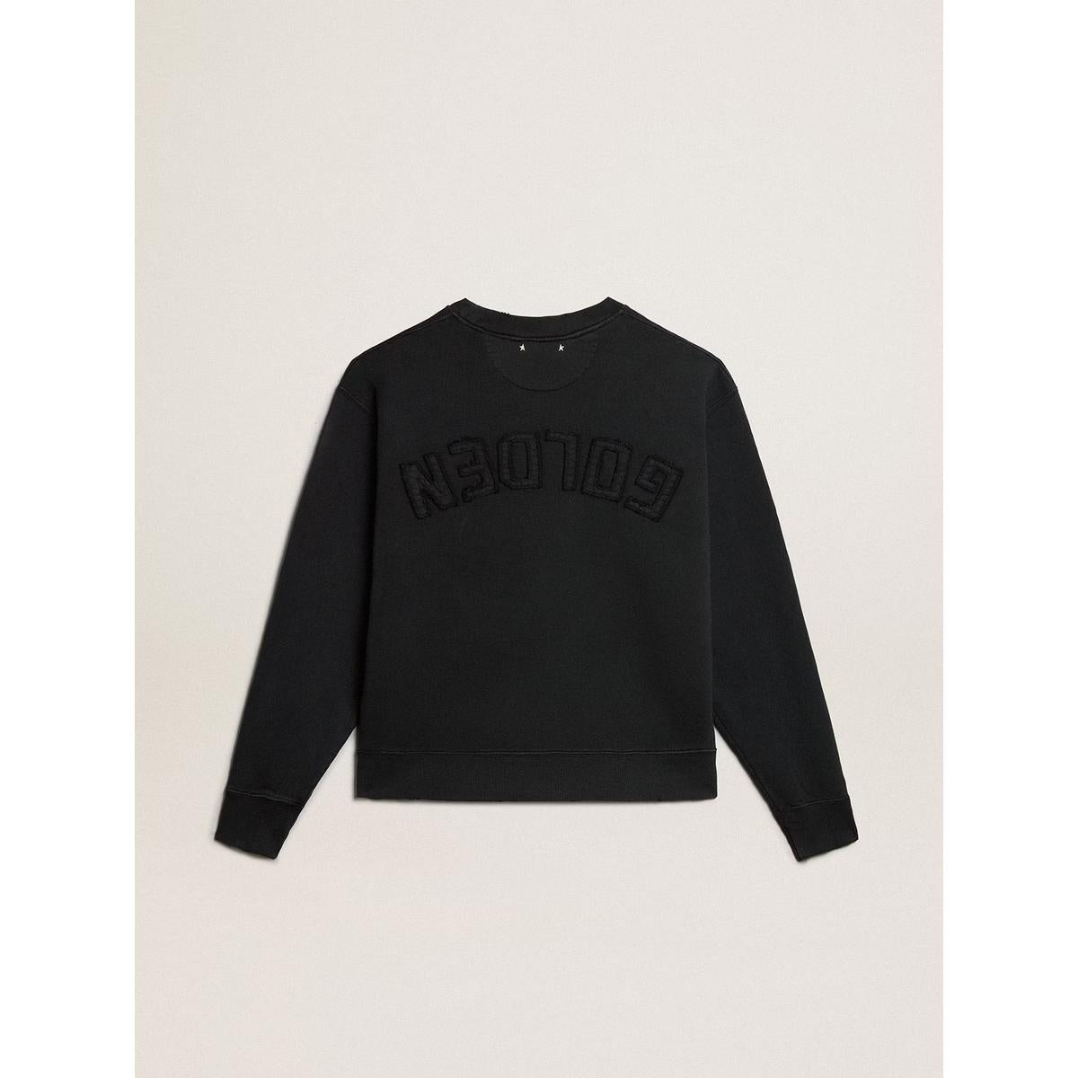 Golden Goose Cotton Jersey Sweatshirt with reverse Logo in Washed Black