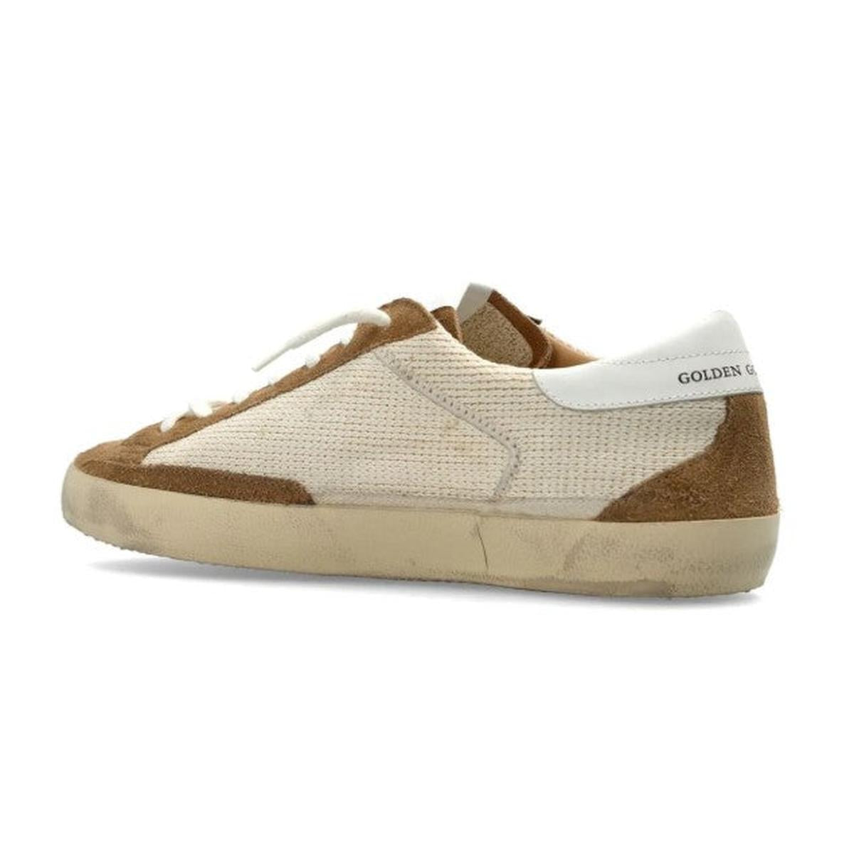 Golden Goose Super-Star Crochet, Leather and Suede Sneakers in Cream, Brown and White