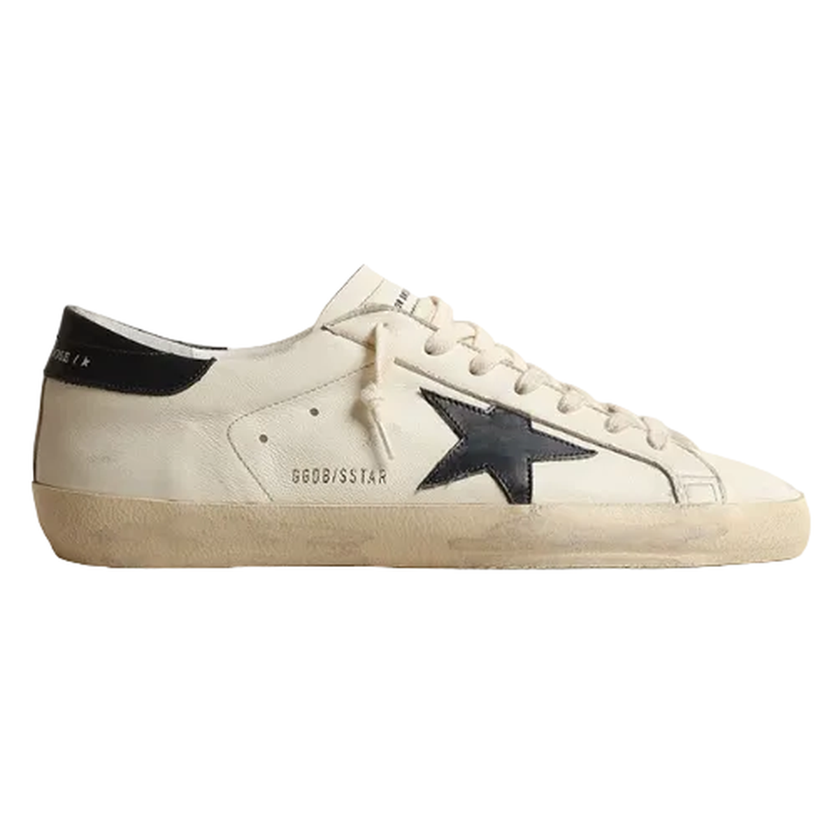Golden Goose Super-Star Leather Sneakers in Beige and Night Blue