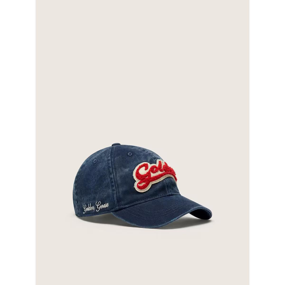 Golden Goose Baseball Cap in Denim Blue with Red and White Terry “Golden” Patch
