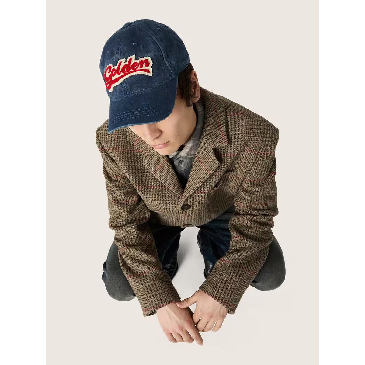 Golden Goose Baseball Cap in Denim Blue with Red and White Terry “Golden” Patch