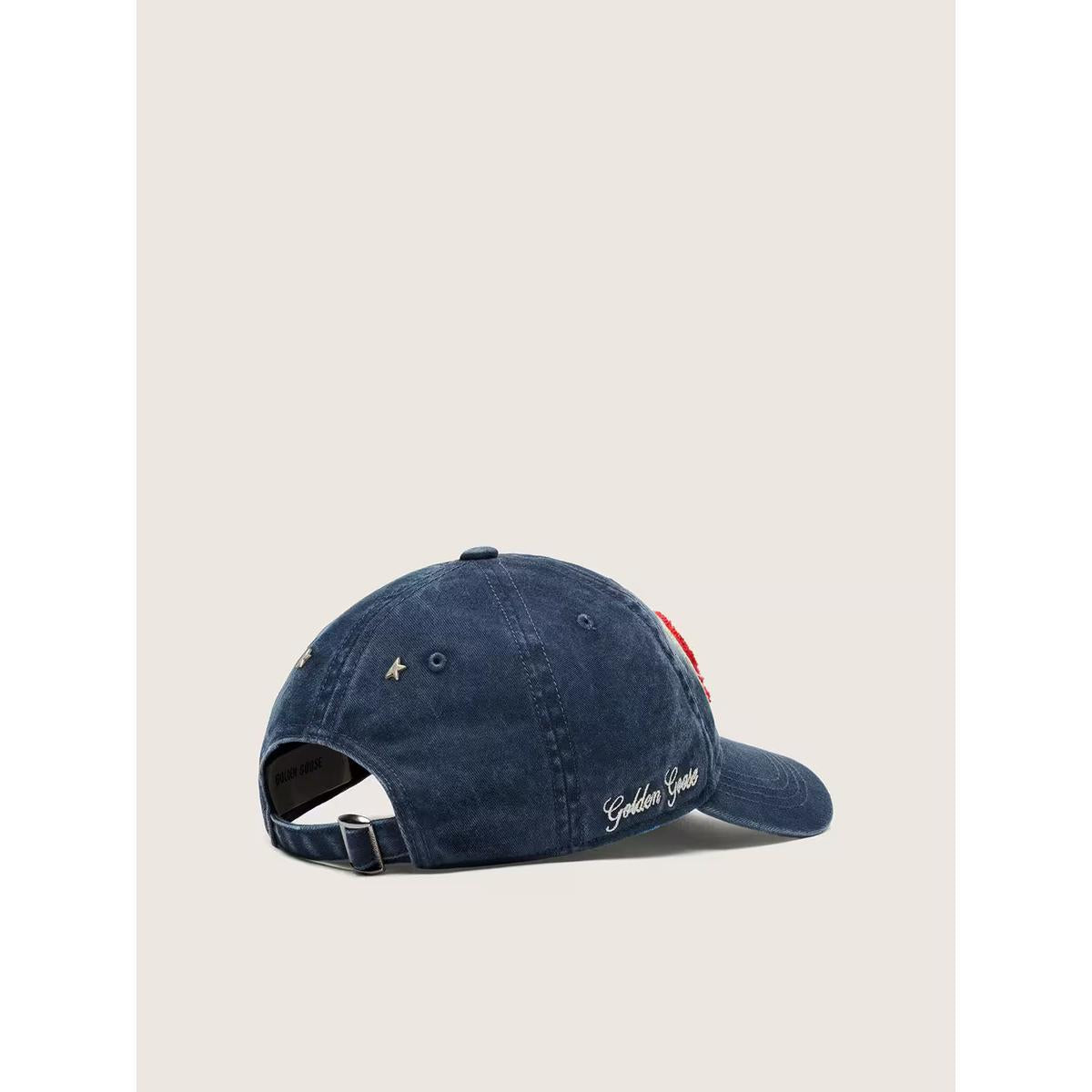 Golden Goose Baseball Cap in Denim Blue with Red and White Terry “Golden” Patch