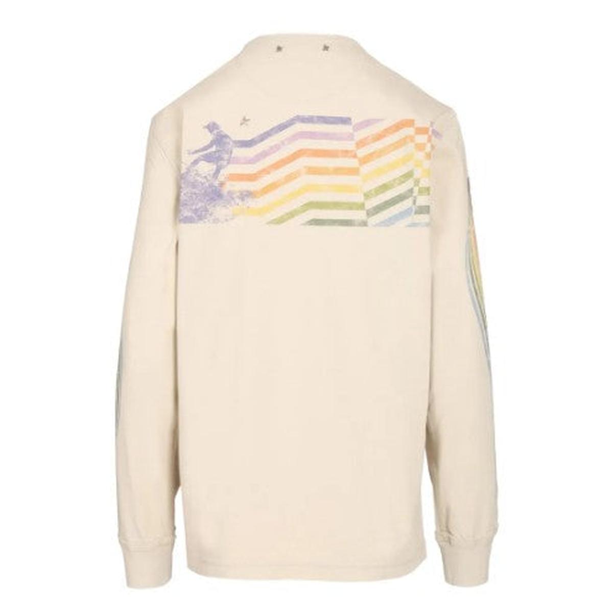 Golden Goose Long Sleeve T-Shirt in Dark Heritage Off-White with Multicolor Print