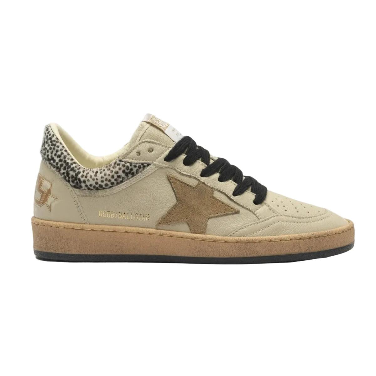 Golden Goose Ballstar Horsy Collar, Nappa and Suede Sneakers in Cream, Black White and Beige