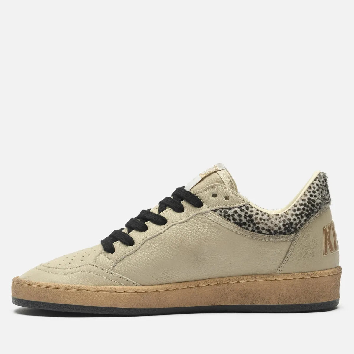 Golden Goose Ballstar Horsy Collar, Nappa and Suede Sneakers in Cream, Black White and Beige