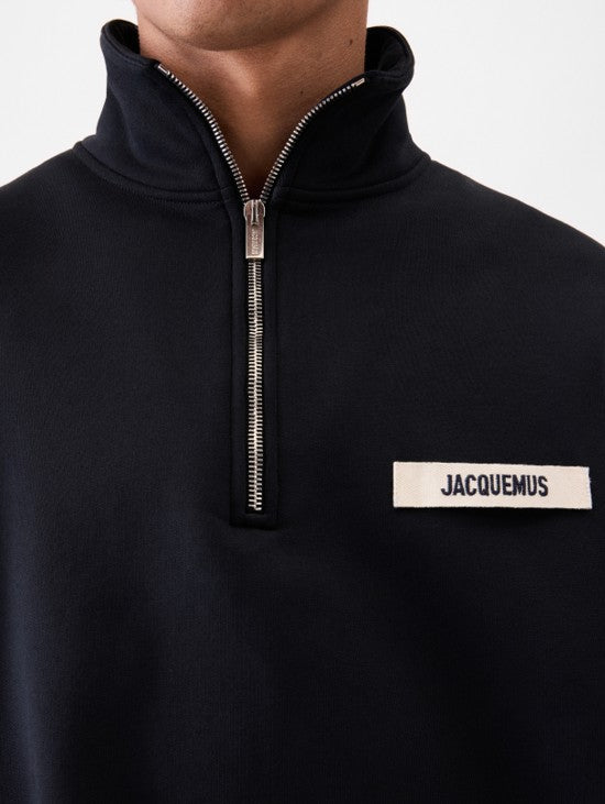 Jacquemus Gros Grain Zipped-Rollneck Sweatshirt in Black