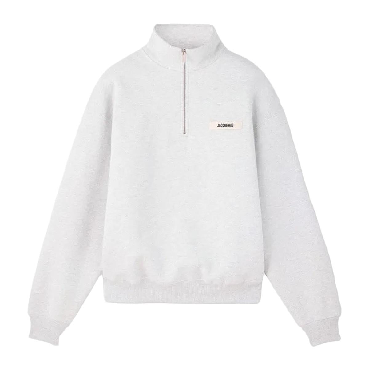 Jacquemus Gros Grain Zipped-Rollneck Sweatshirt in Grey