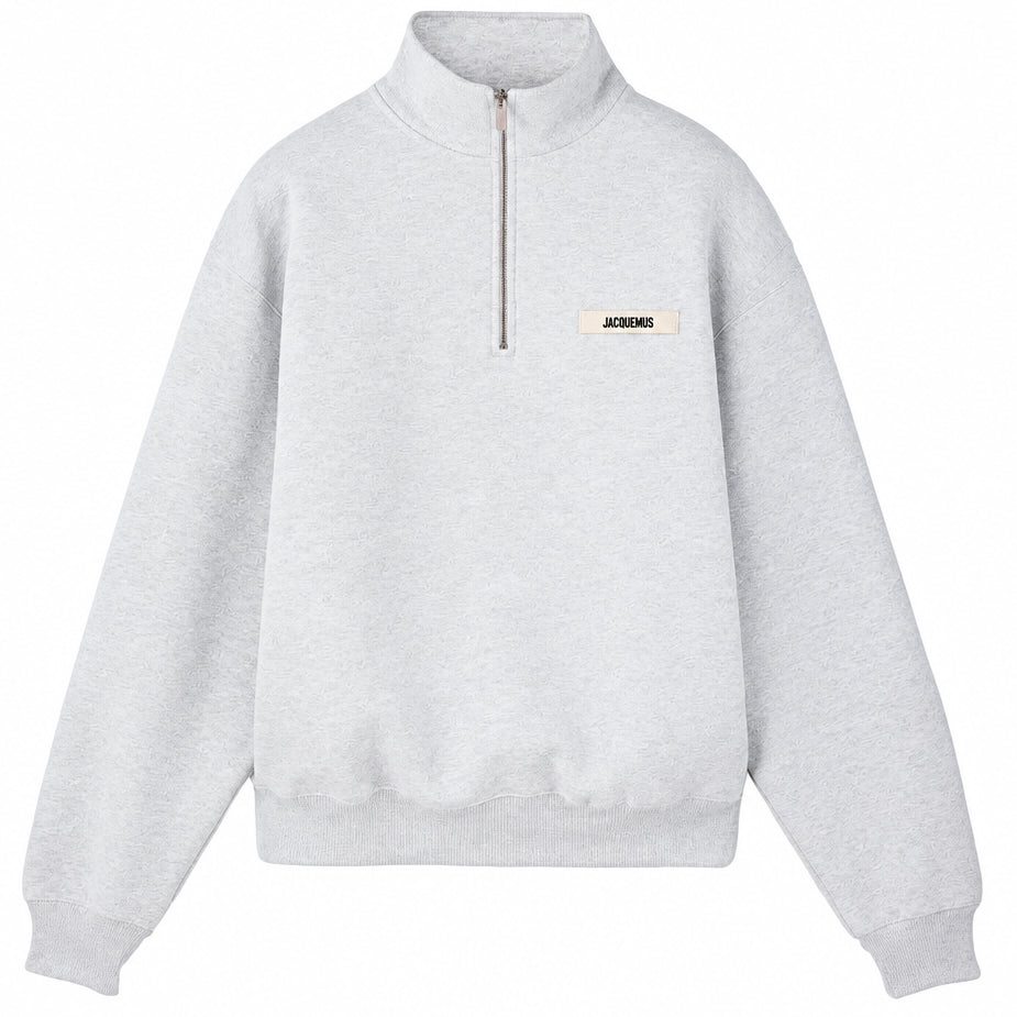 Jacquemus Gros Grain Zipped-Rollneck Sweatshirt in Grey