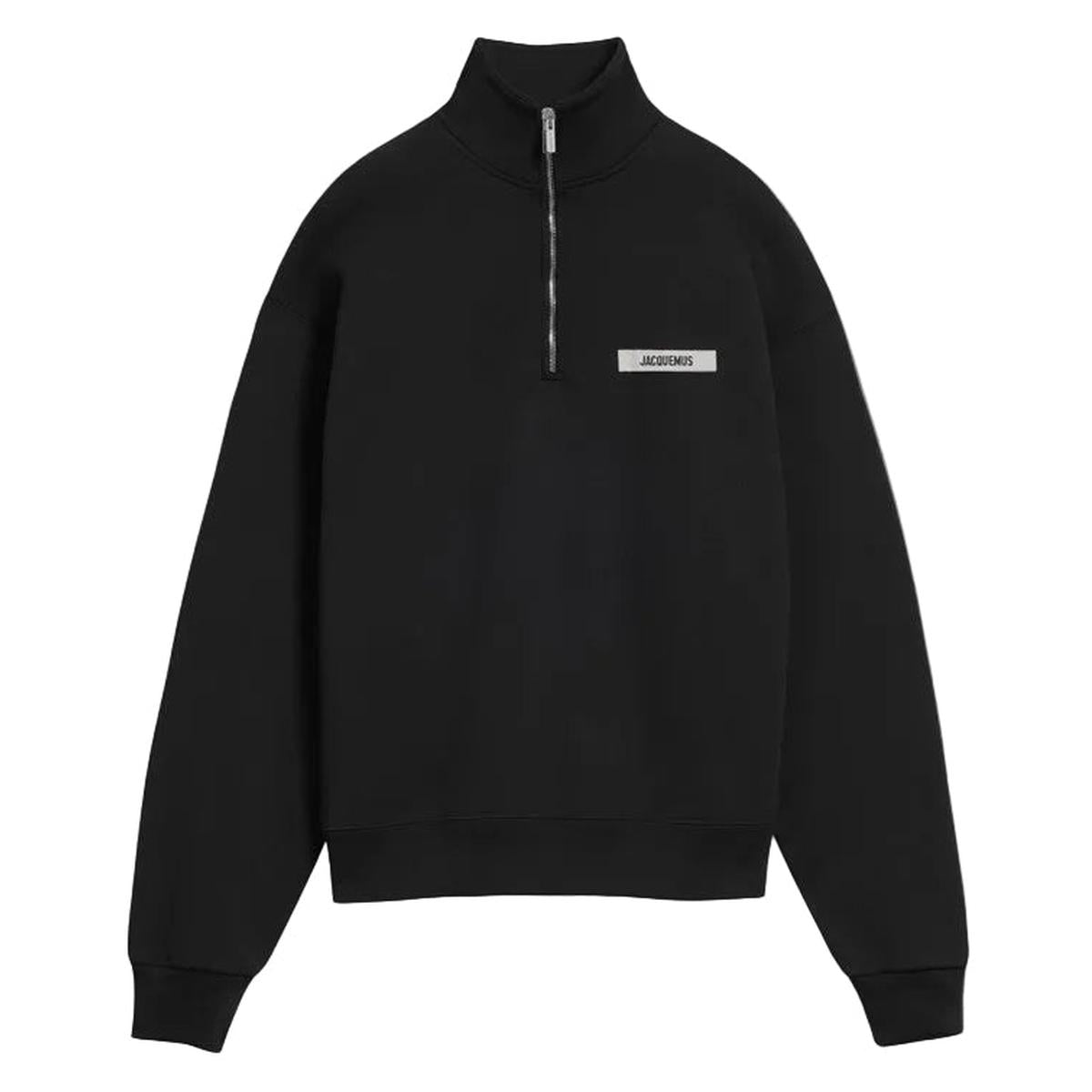Jacquemus Gros Grain Zipped-Rollneck Sweatshirt in Black