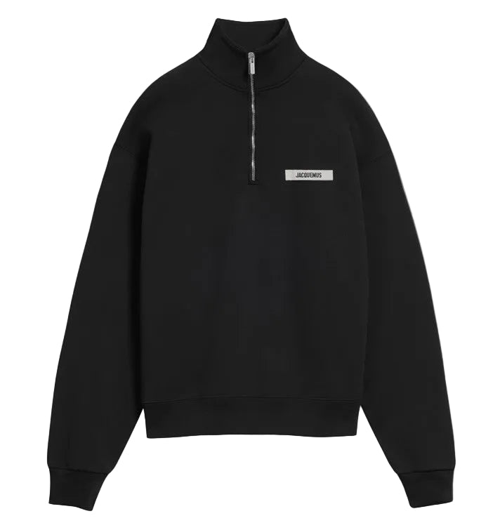 Jacquemus Gros Grain Zipped-Rollneck Sweatshirt in Black
