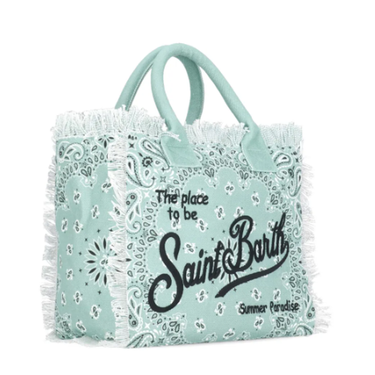 MC2 Saint Barth Colette Canvas Handag in Light Green Bandana Print