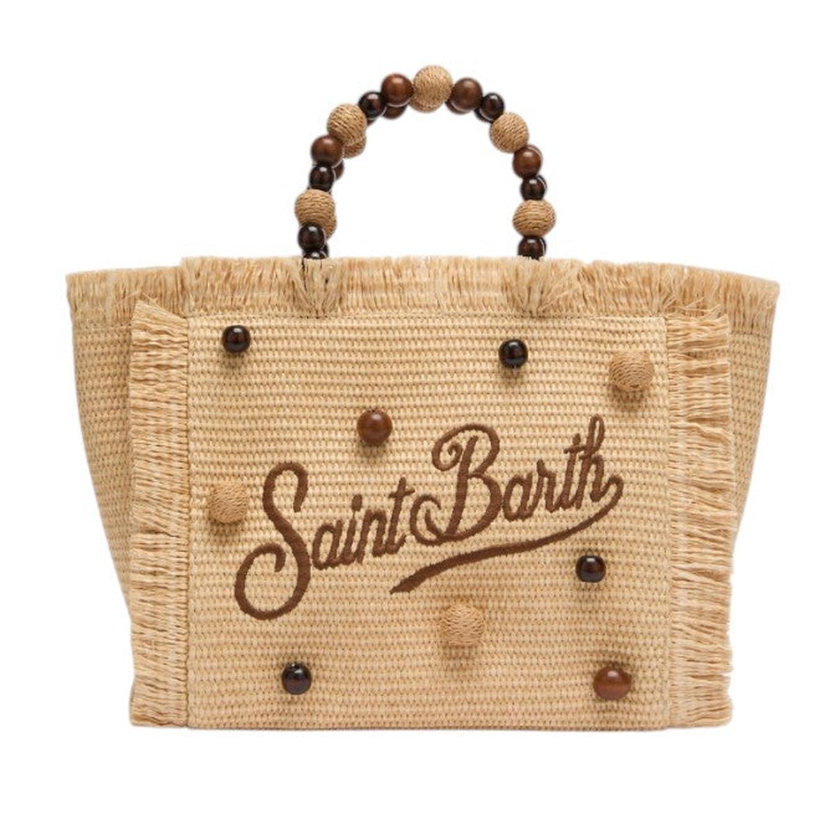 MC2 Saint Barth Colette Straw Effect Handbag with Wood Beads Handle