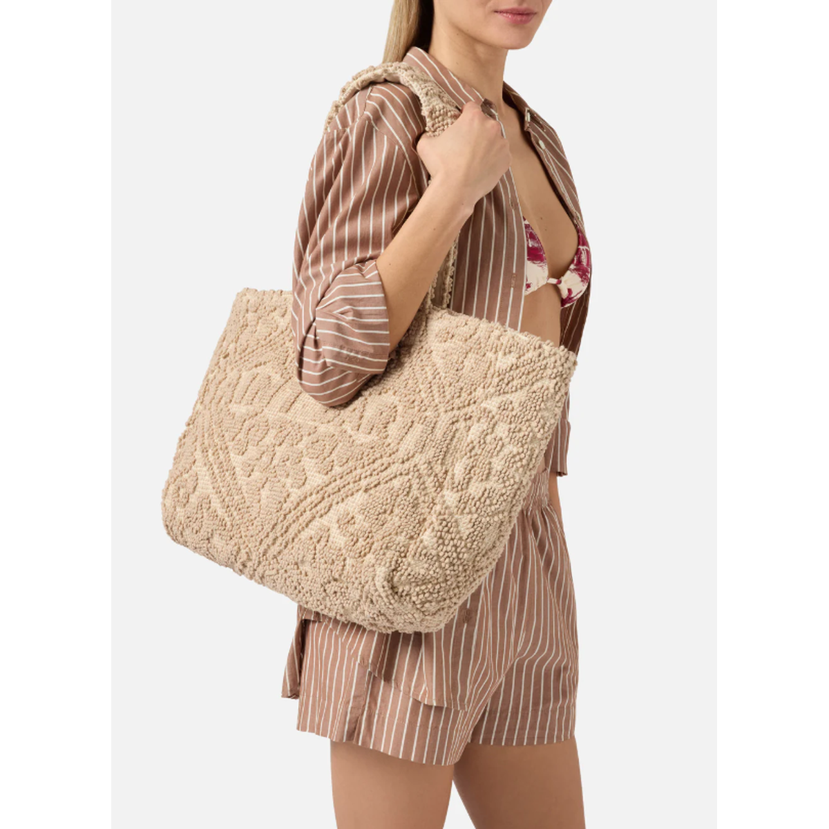 MC2 Saint Barth Vanity Cotton Tufting Bag in Beige with Raised Embroidery