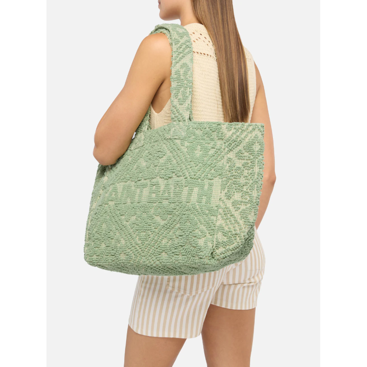 MC2 Saint Barth Vanity Cotton Tufting Tote Bag in Sage Green