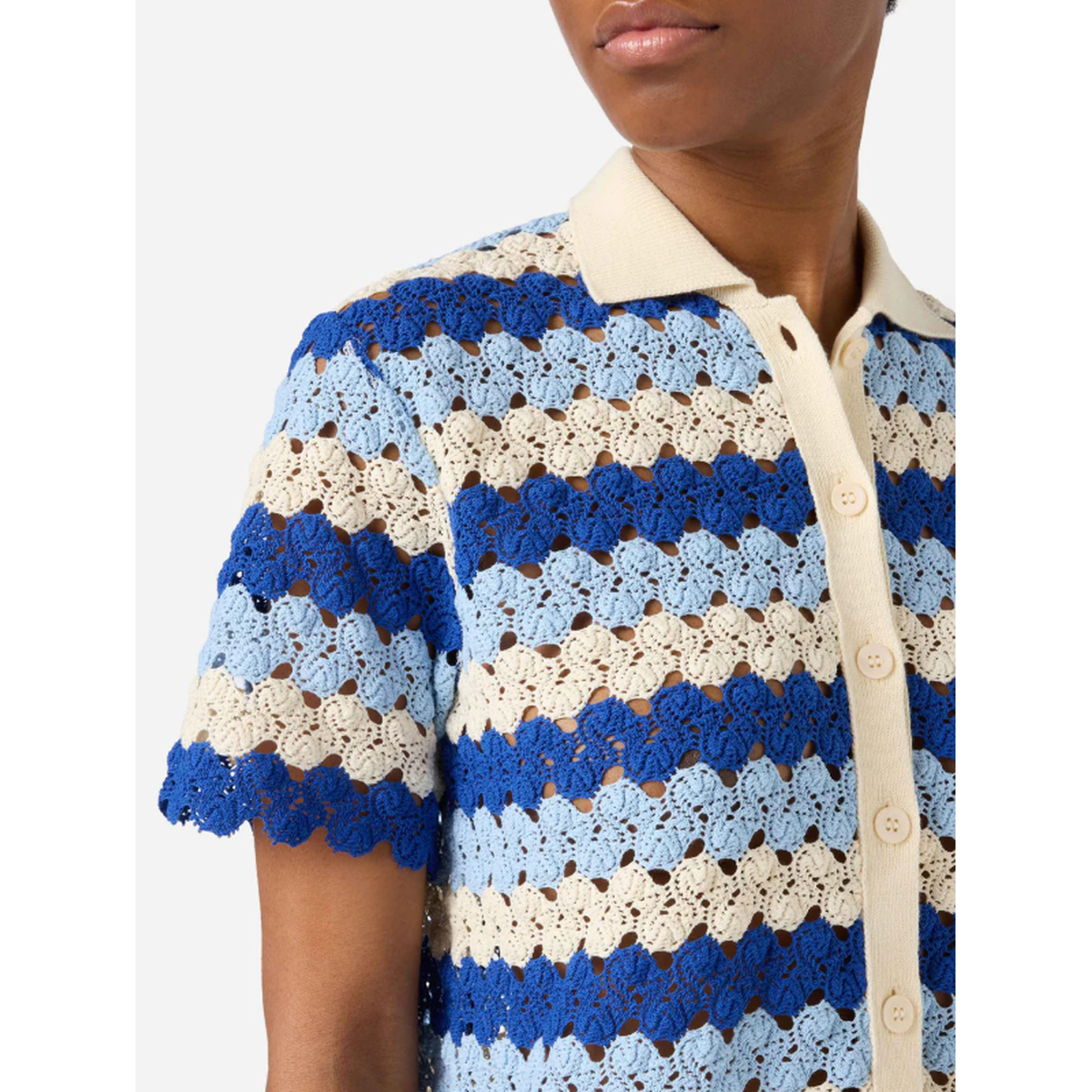 MC2 Saint Barth Monet Crochet-Effect Cotton Knit Polo with Striped Pattern