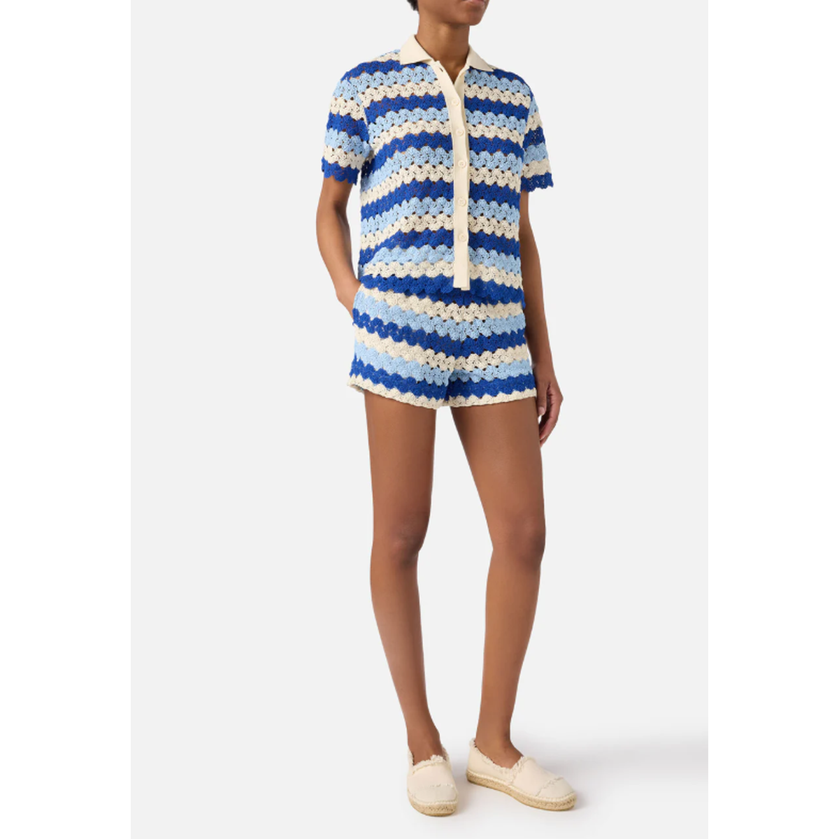 MC2 Saint Barth Monet Crochet-Effect Cotton Knit Polo with Striped Pattern