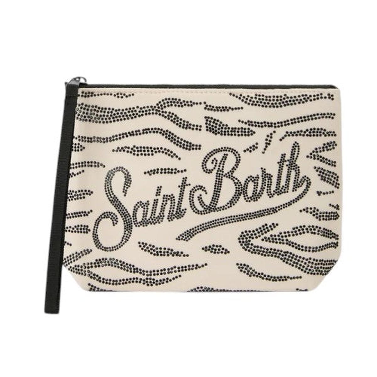 MC2 Saint Barth Aline Strass Scuba Pouch in Zebra Print with Applied Rhinestones